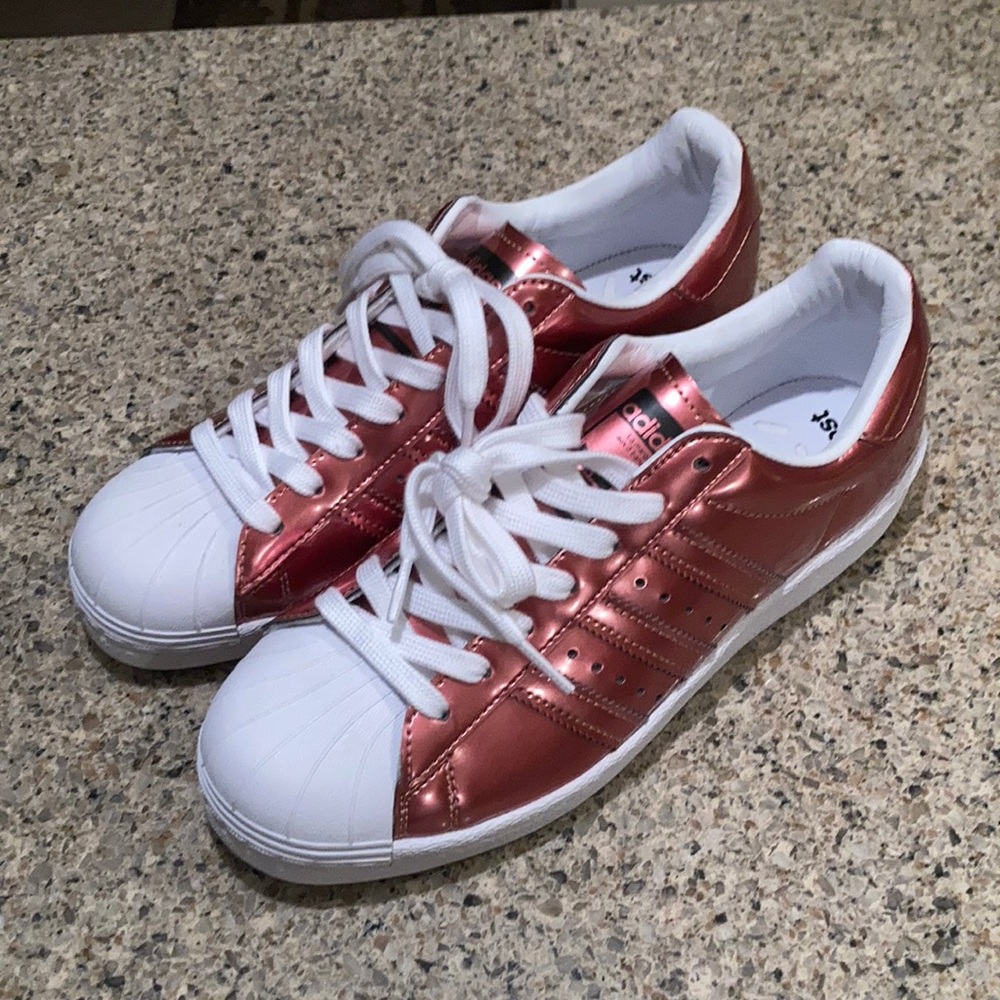Size 8 Adidas Superstar Copper and White Sneakers with Boost Technology BB2270